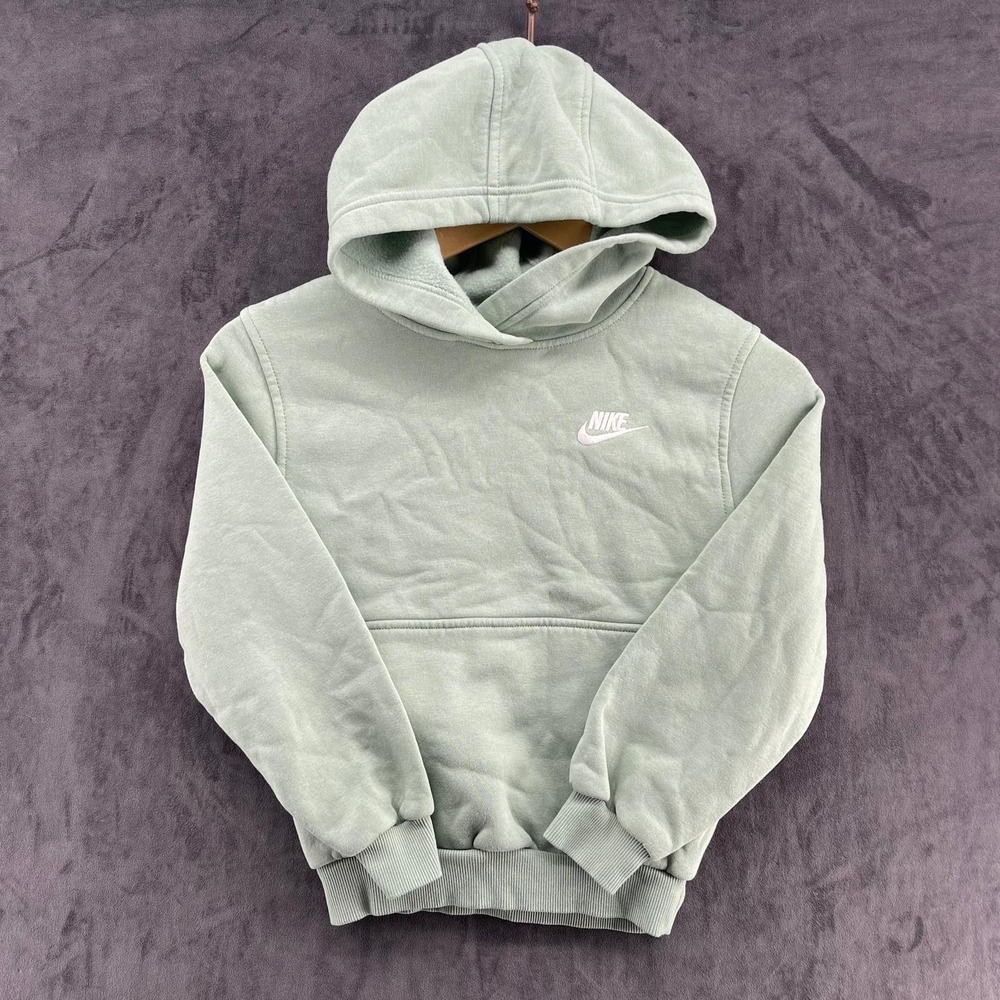 Nike Sportswear Fleece Hoodie Sage Green Embroidered Logo Kids Small S
